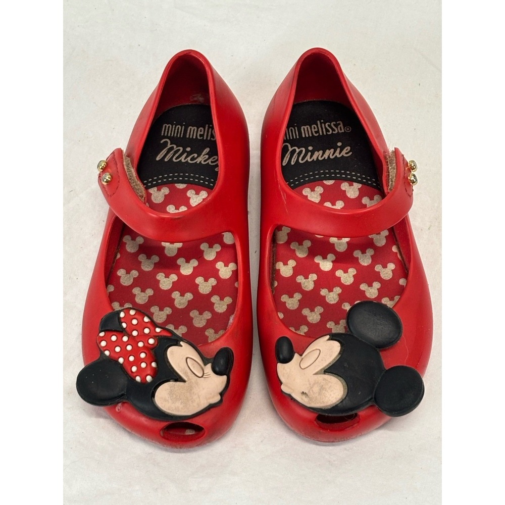 Mini Melissa Girls Red Minnie Mickey Mouse Shoes Size 7 Toddler Mary Jane
